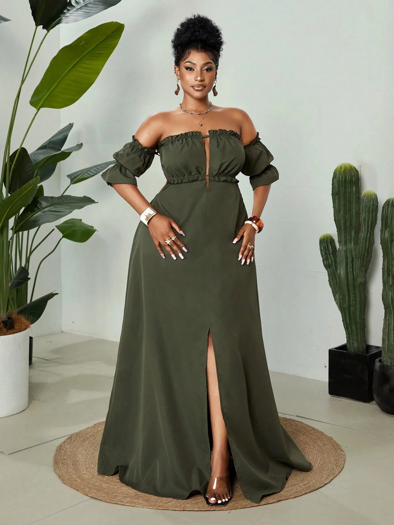 Plus-size off shoulder backless maxi dress