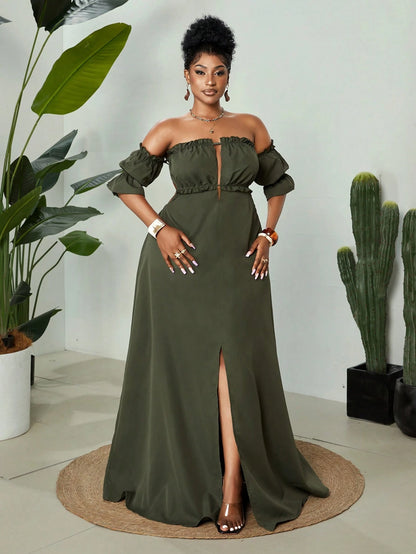 Plus-size off shoulder backless maxi dress