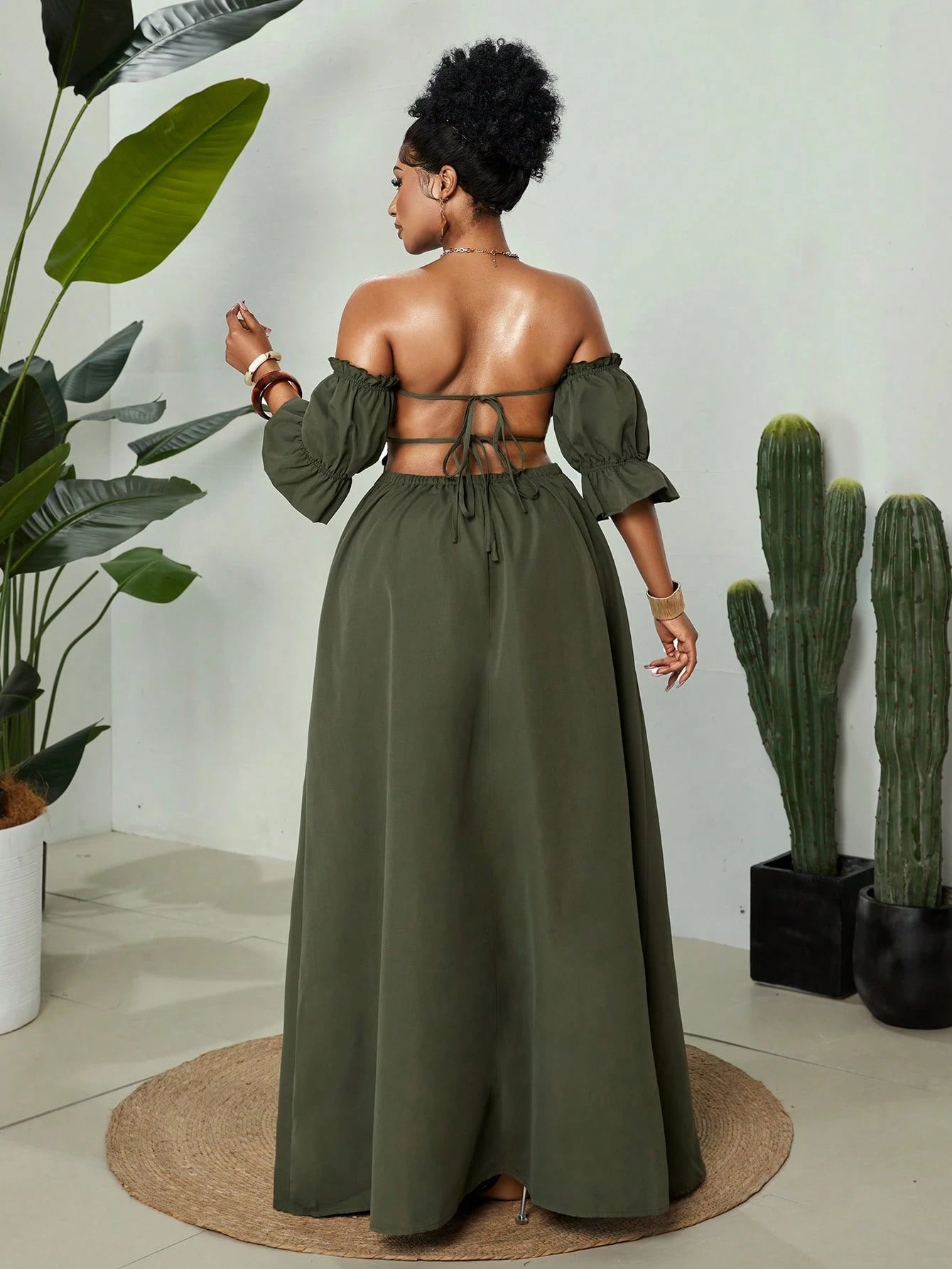 Plus-size off shoulder backless maxi dress