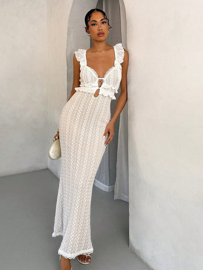 Textured frill shoulder maxi dress