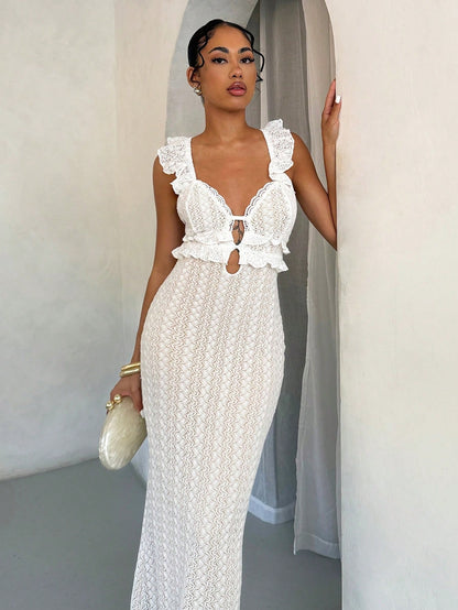 Textured frill shoulder maxi dress