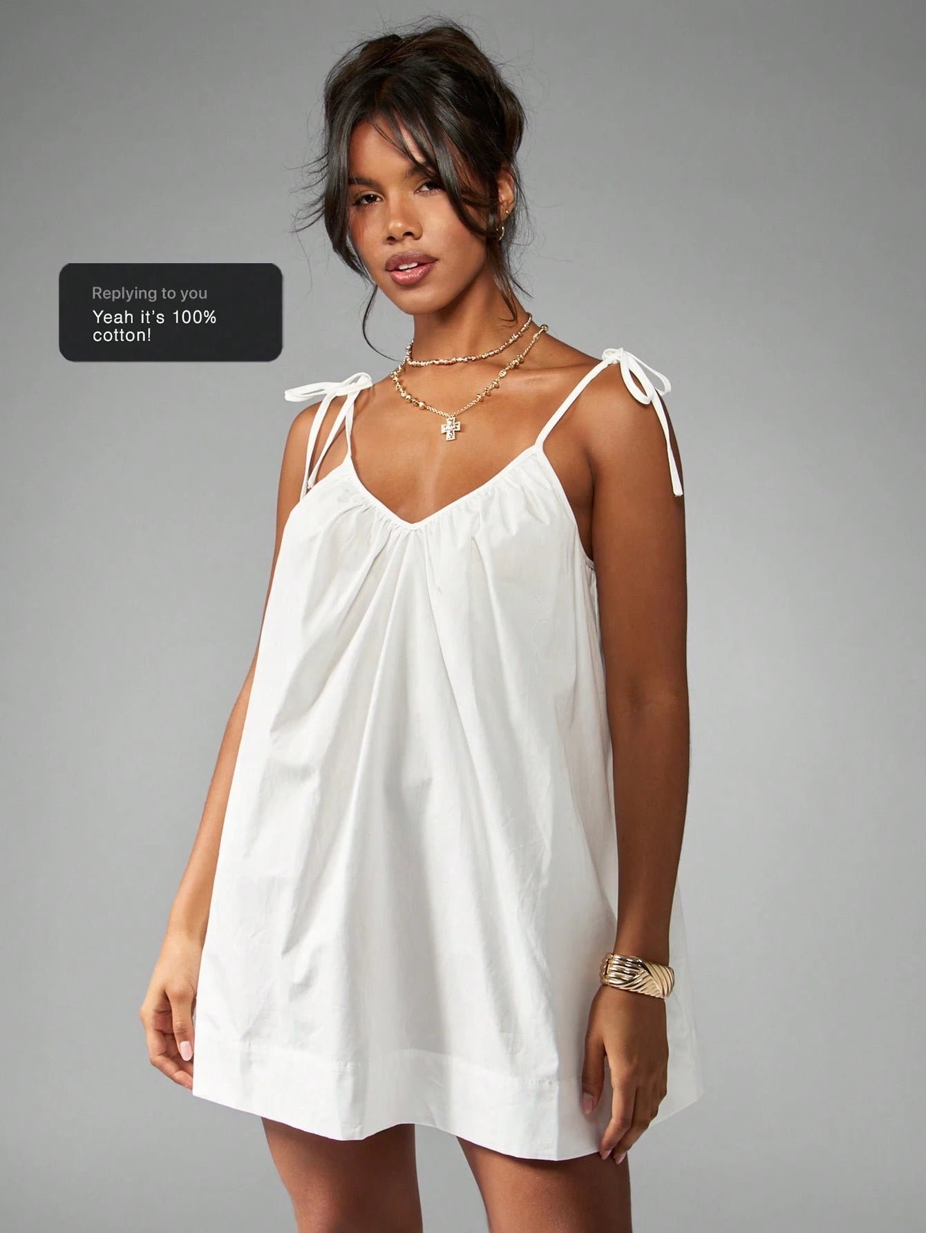 Tie shoulder mini smock dress with pockets