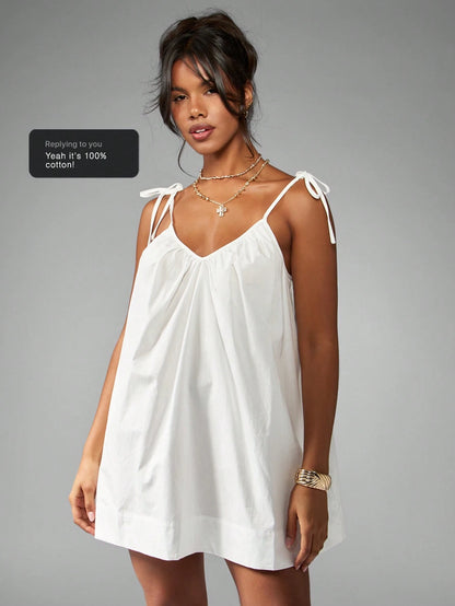 Tie shoulder mini smock dress with pockets