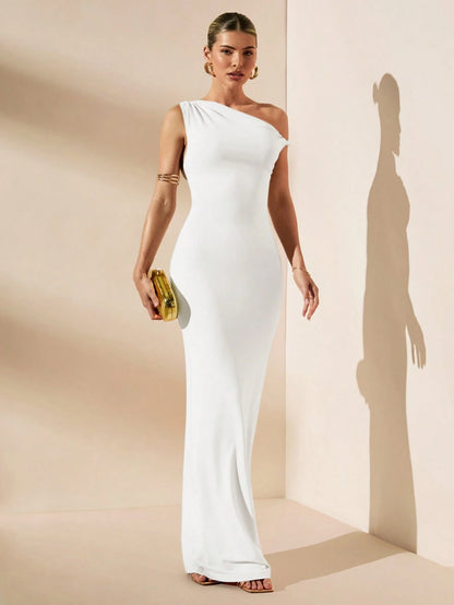 Oblique Shoulder Maxi Dress