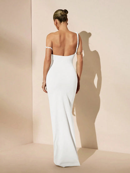 Oblique Shoulder Maxi Dress