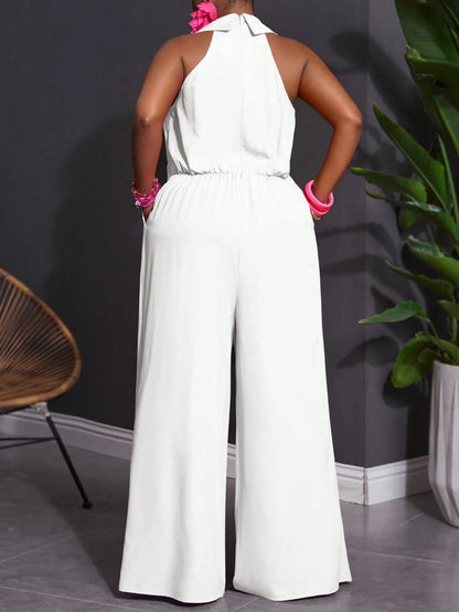 Plus-size sleeveless lapel jumpsuit