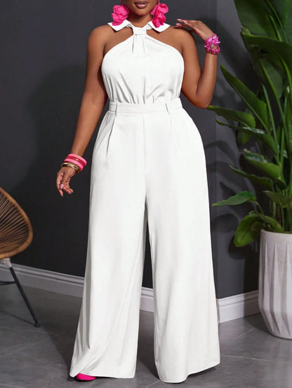 Plus-size sleeveless lapel jumpsuit