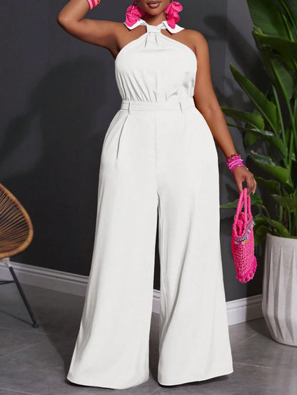 Plus-size sleeveless lapel jumpsuit
