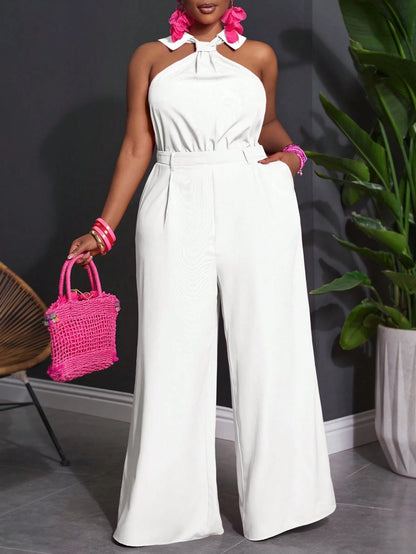 Plus-size sleeveless lapel jumpsuit