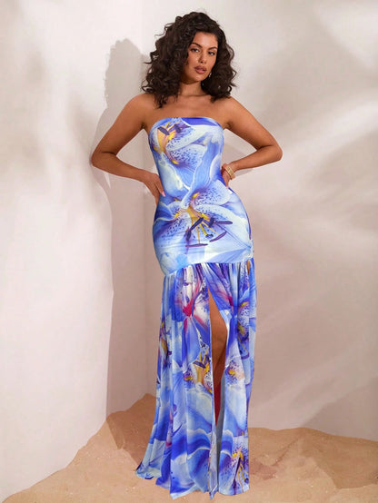 Floral print split thigh maxi dress