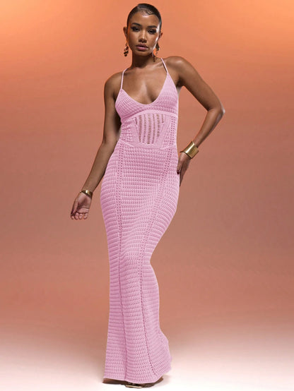 Backless maxi crotchet dress