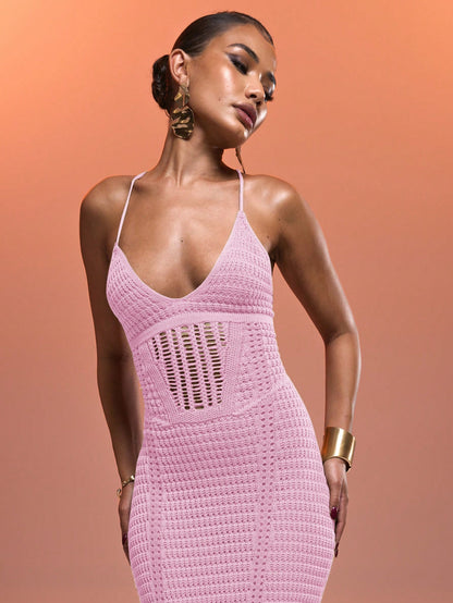 Backless maxi crotchet dress