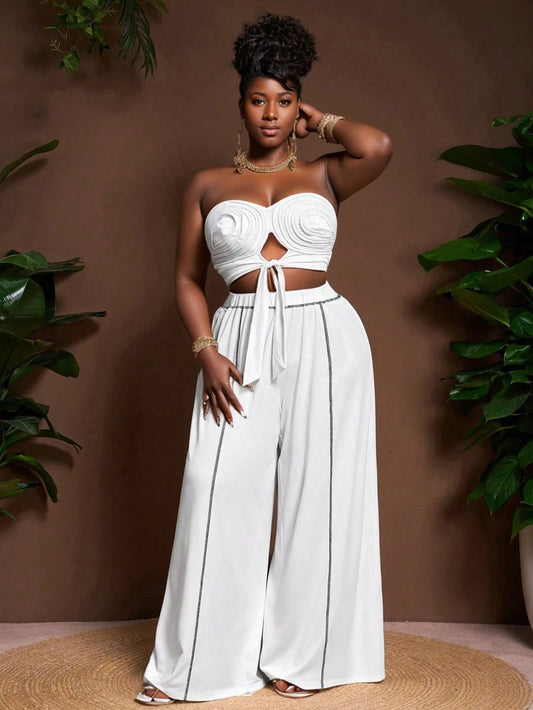 Plus size tube top and wide leg pants set