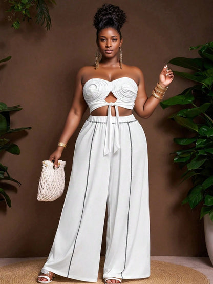 Plus size tube top and wide leg pants set