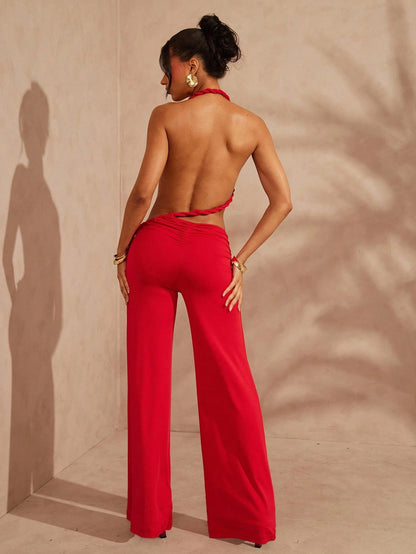 Backless halter jumpsuit