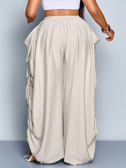 Plus-Size Pleated Wide Leg Pants