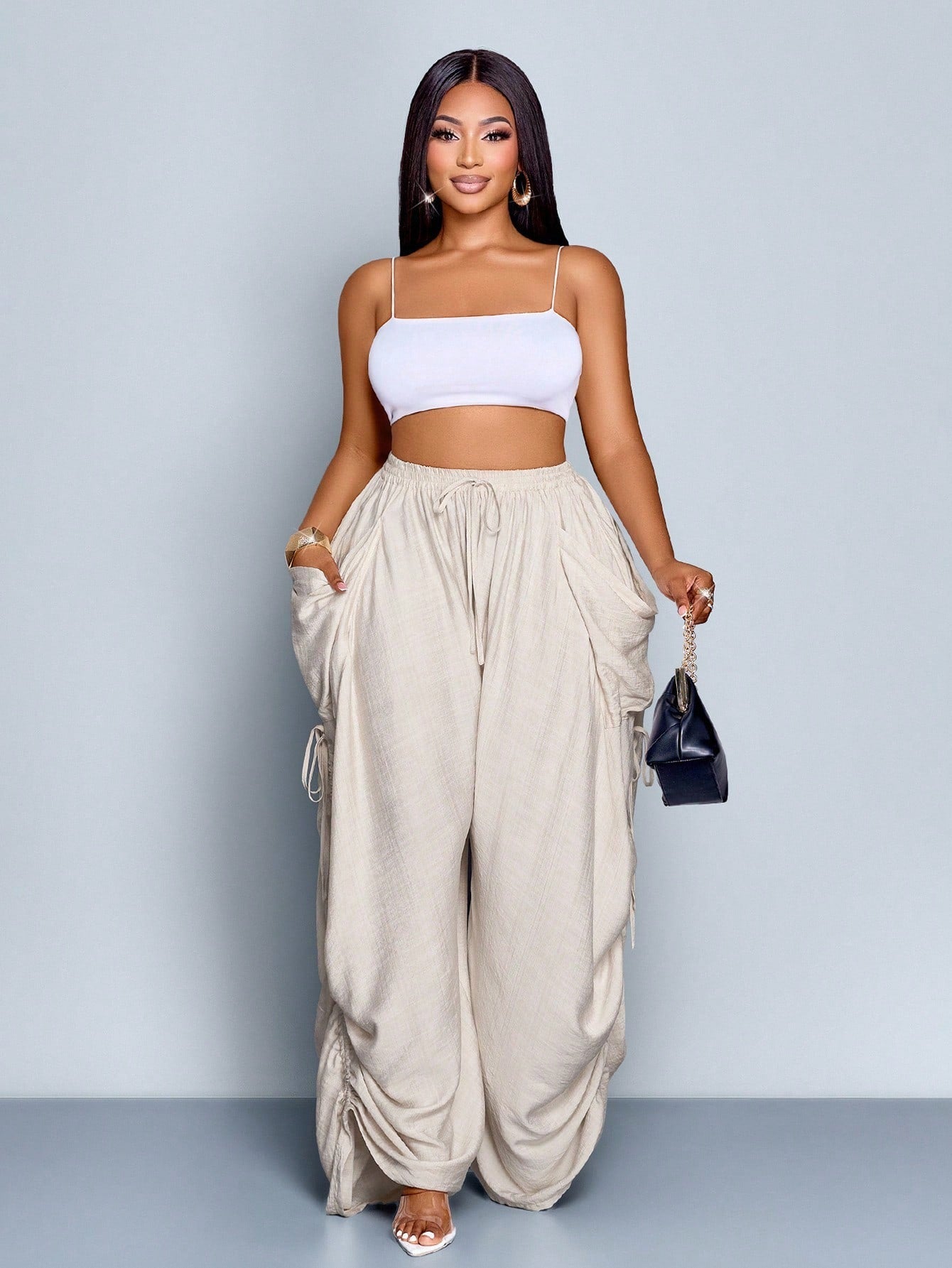 Plus-Size Pleated Wide Leg Pants