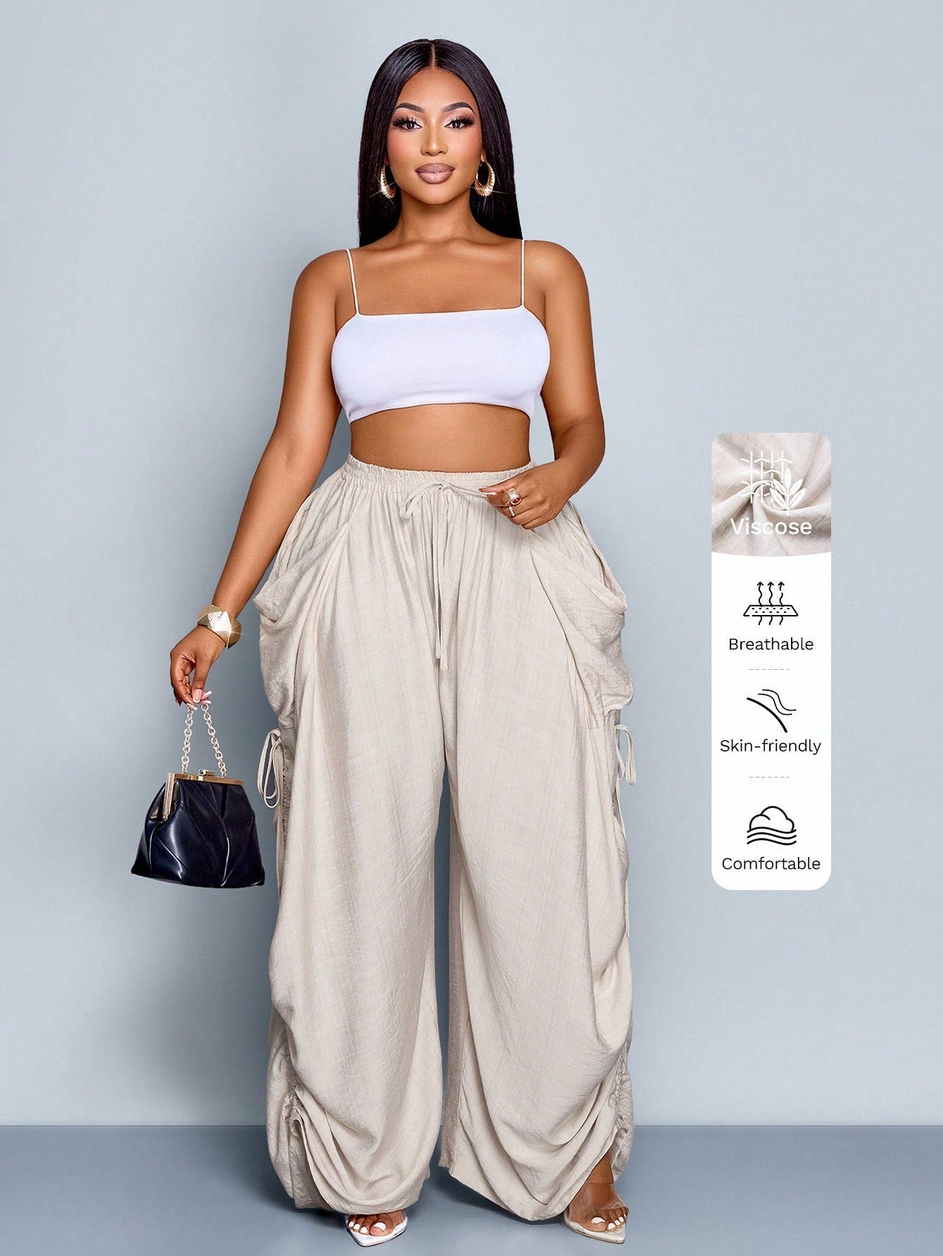 Plus-Size Pleated Wide Leg Pants