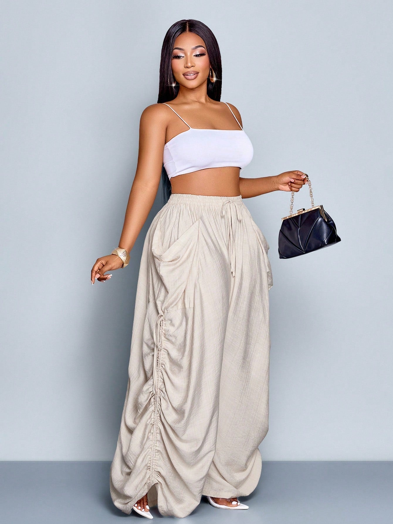 Plus-Size Pleated Wide Leg Pants
