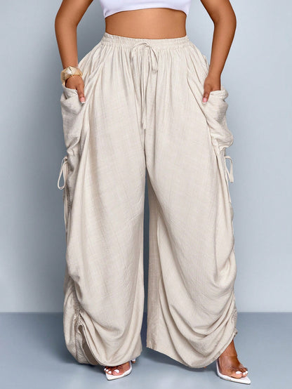 Plus-Size Pleated Wide Leg Pants