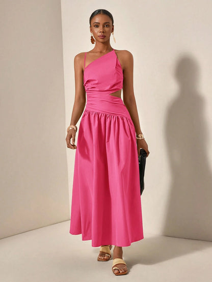 Asymmetric hollow waist maxi dress