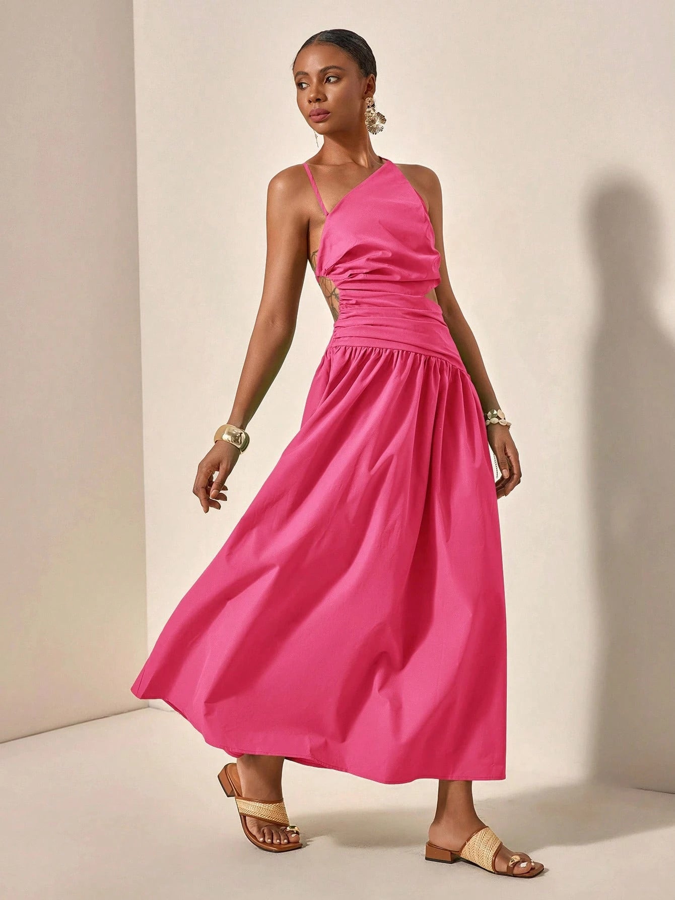 Asymmetric hollow waist maxi dress