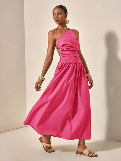Asymmetric hollow waist maxi dress