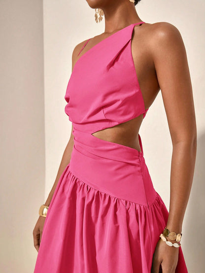 Asymmetric hollow waist maxi dress