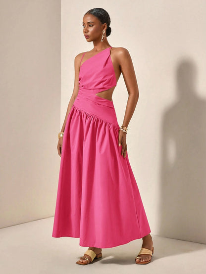 Asymmetric hollow waist maxi dress