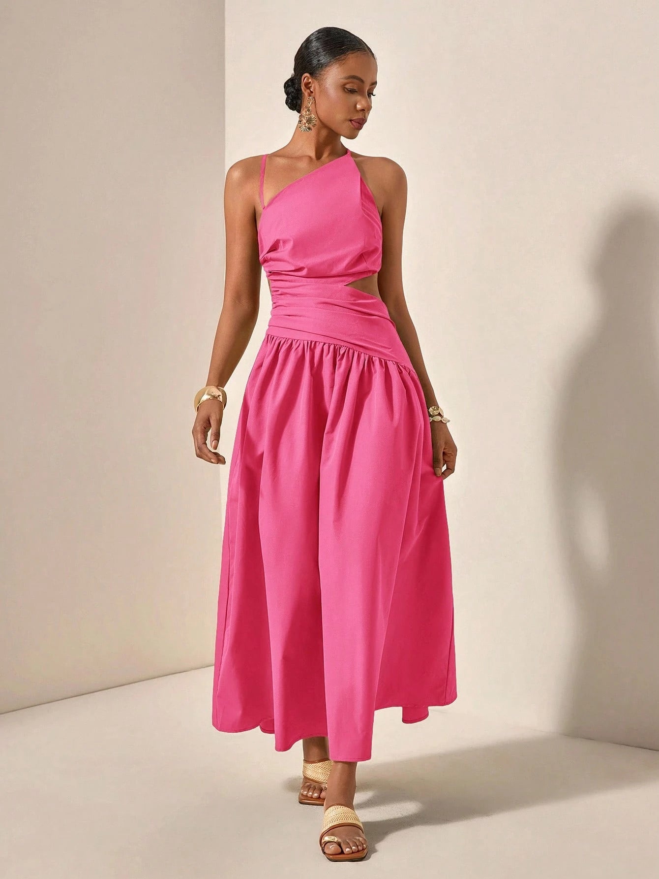 Asymmetric hollow waist maxi dress