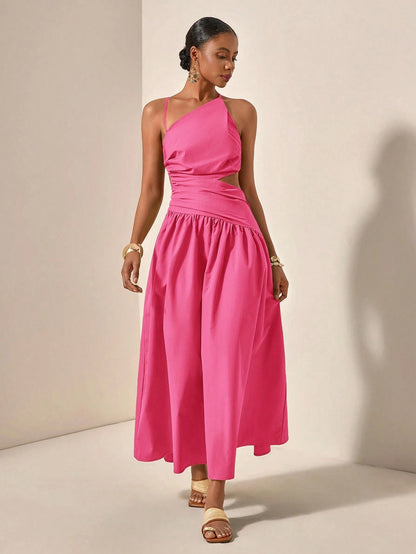 Asymmetric hollow waist maxi dress
