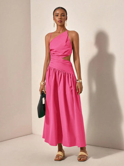 Asymmetric hollow waist maxi dress