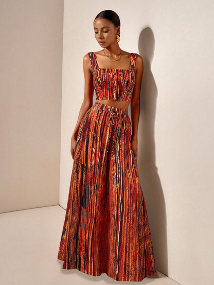 Textured top and wide leg pants with pockets