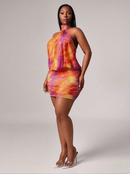 Plus Size Tie-Dye Halter Dress