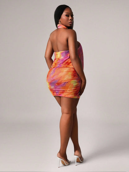 Plus Size Tie-Dye Halter Dress