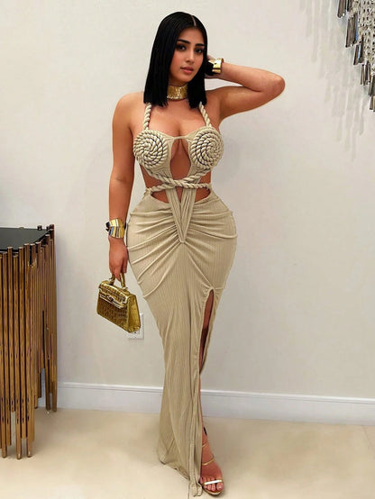 Rope design high slit maxi dress