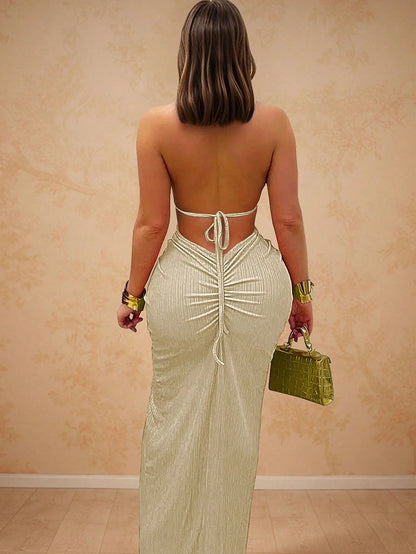 Rope design high slit maxi dress