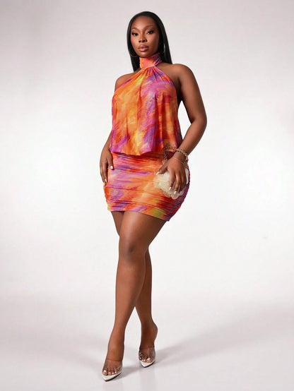 Plus Size Tie-Dye Halter Dress