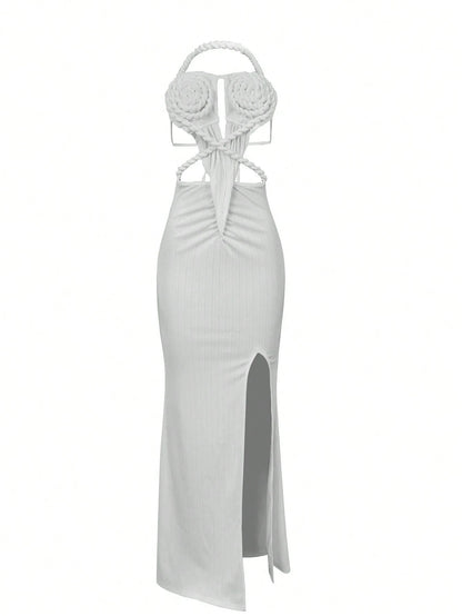 Rope design high slit maxi dress