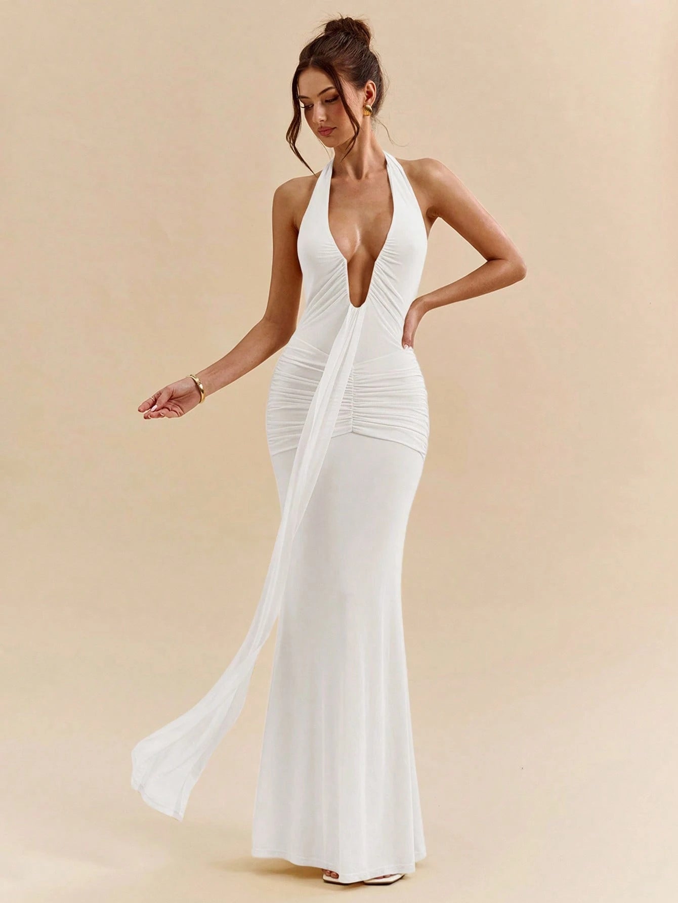Deep V-neck halter dress