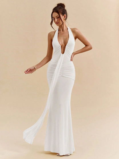 Deep V-neck halter dress