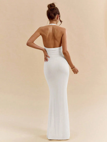 Deep V-neck halter dress