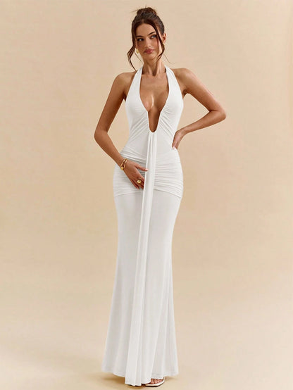 Deep V-neck halter dress