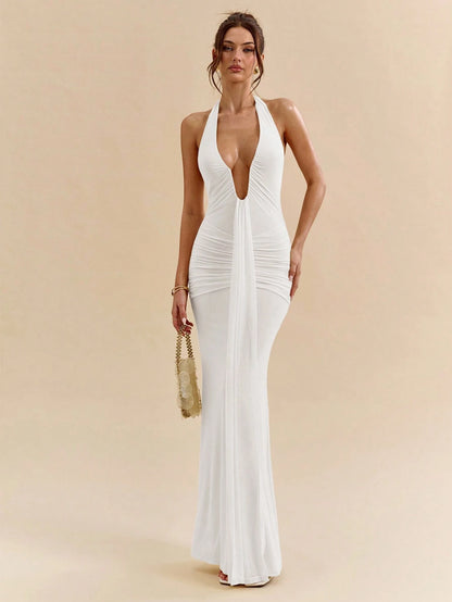Deep V-neck halter dress