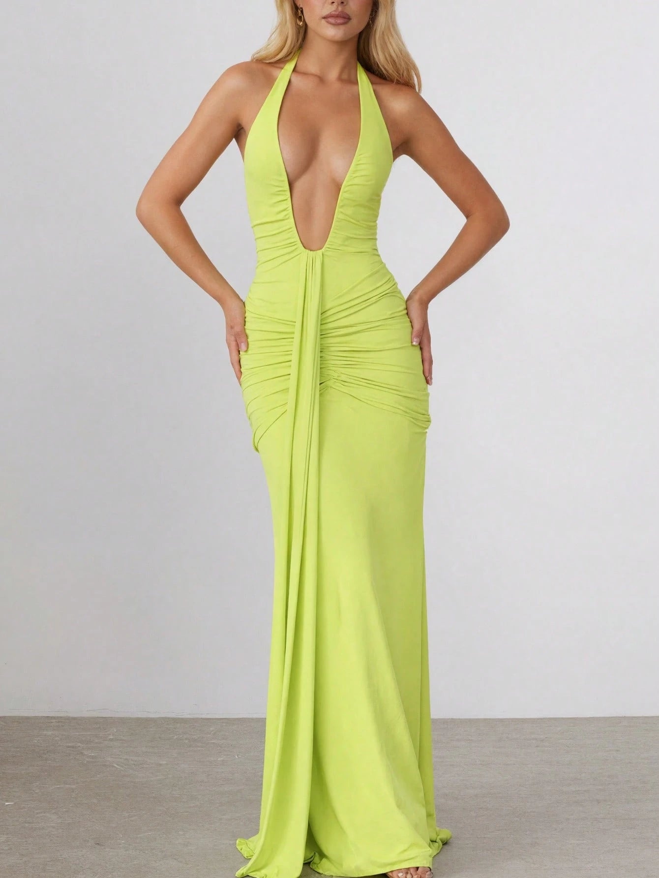 Deep V-neck halter dress