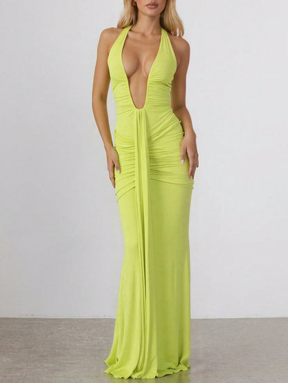 Deep V-neck halter dress