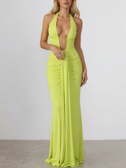 Deep V-neck halter dress