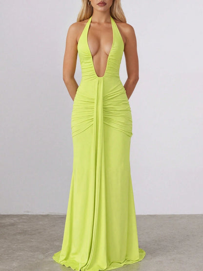 Deep V-neck halter dress