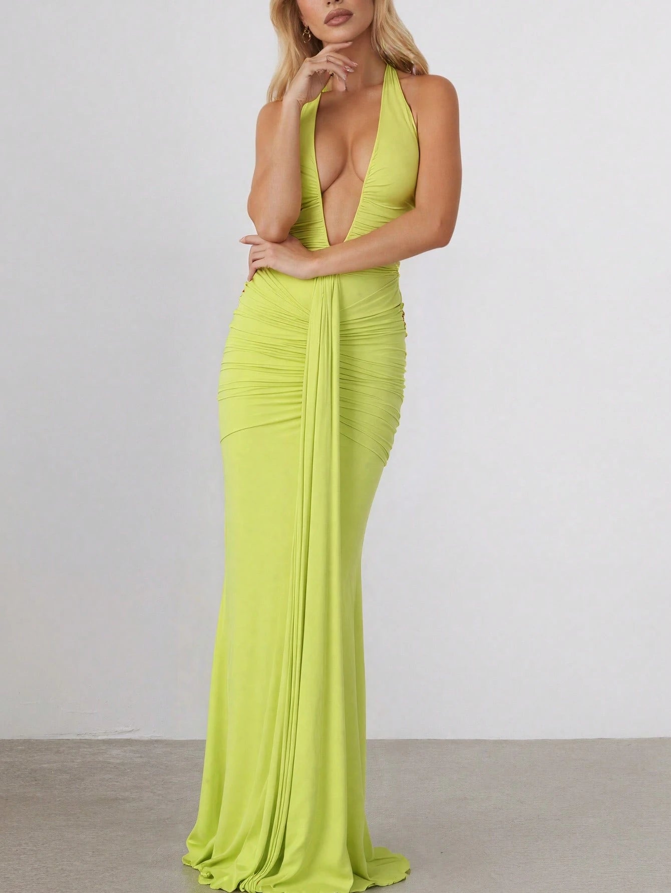 Deep V-neck halter dress