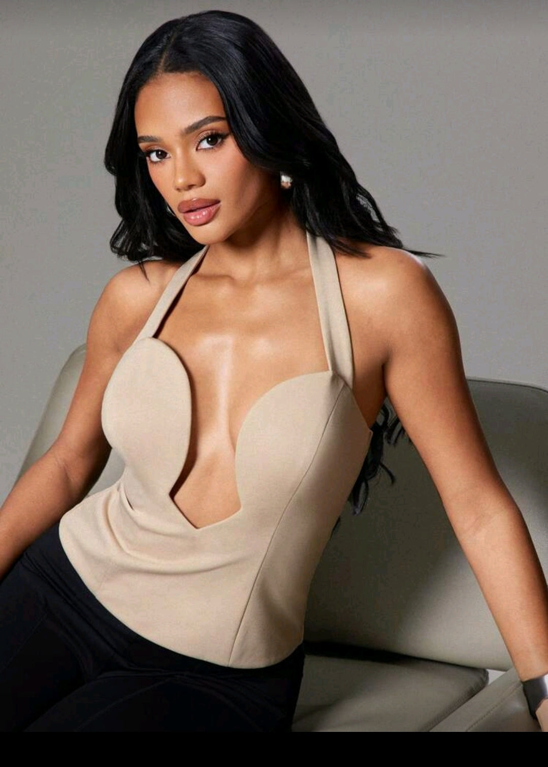 Deep neck halter top